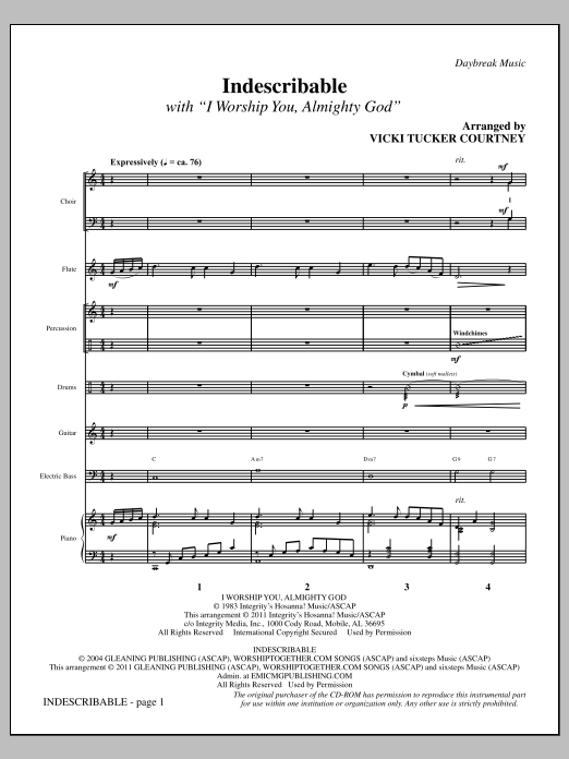 Download Vicki Tucker Courtney Indescribable - Full Score Sheet Music