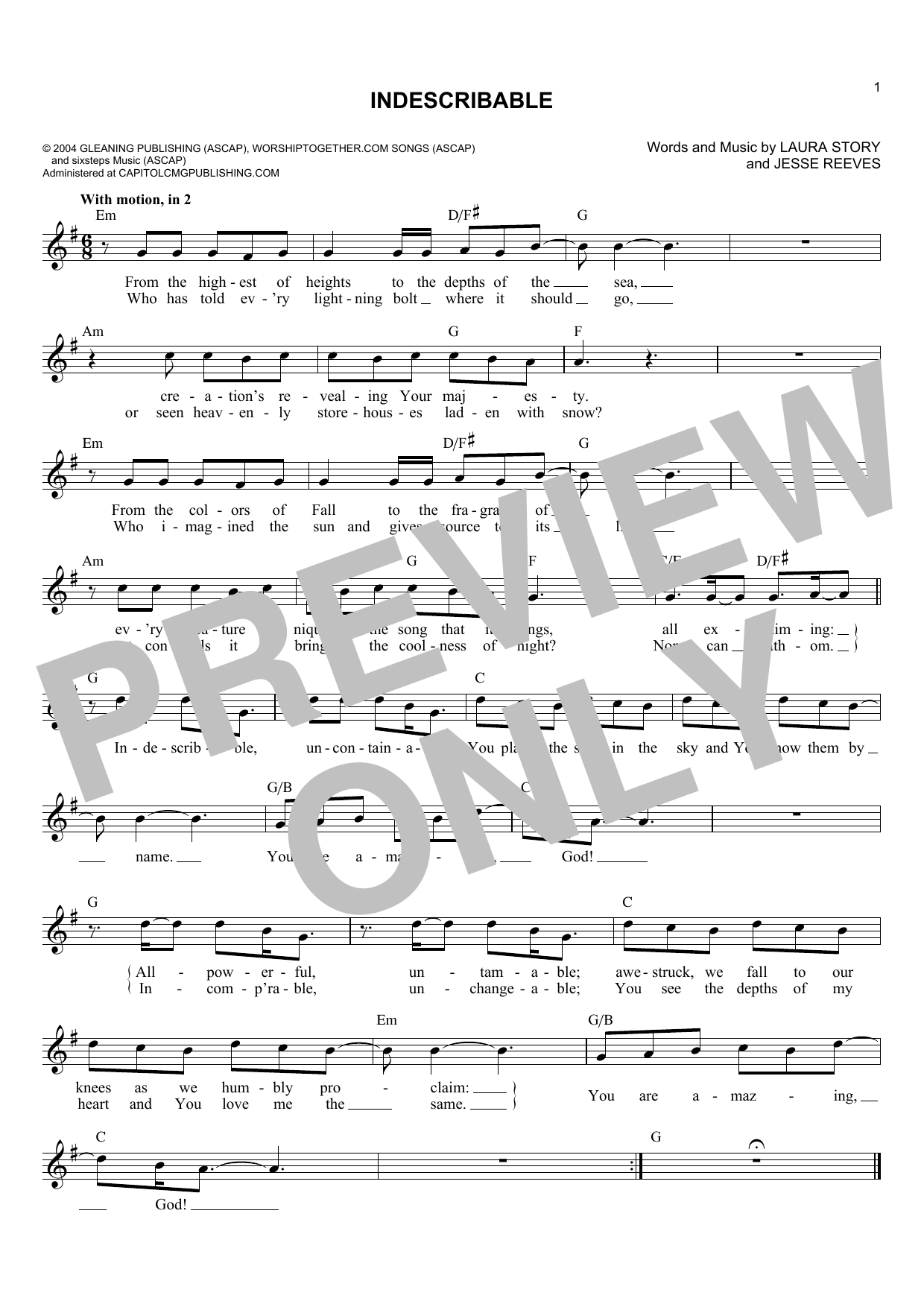 Download Avalon Indescribable Sheet Music