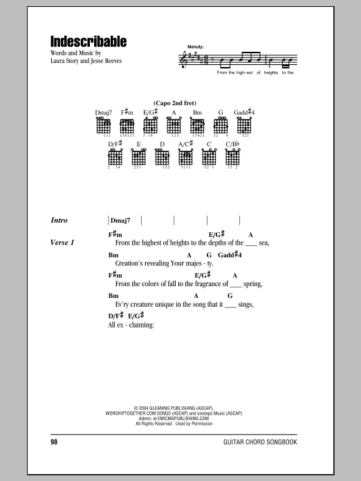 Download Chris Tomlin Indescribable Sheet Music