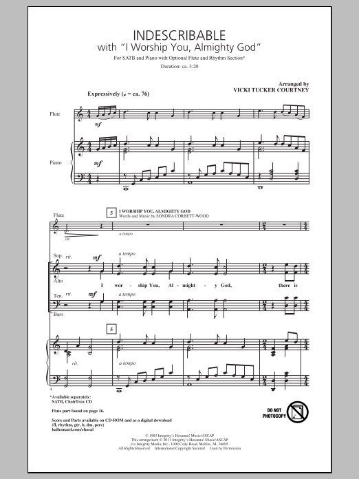 Download Vicki Tucker Courtney Indescribable Sheet Music