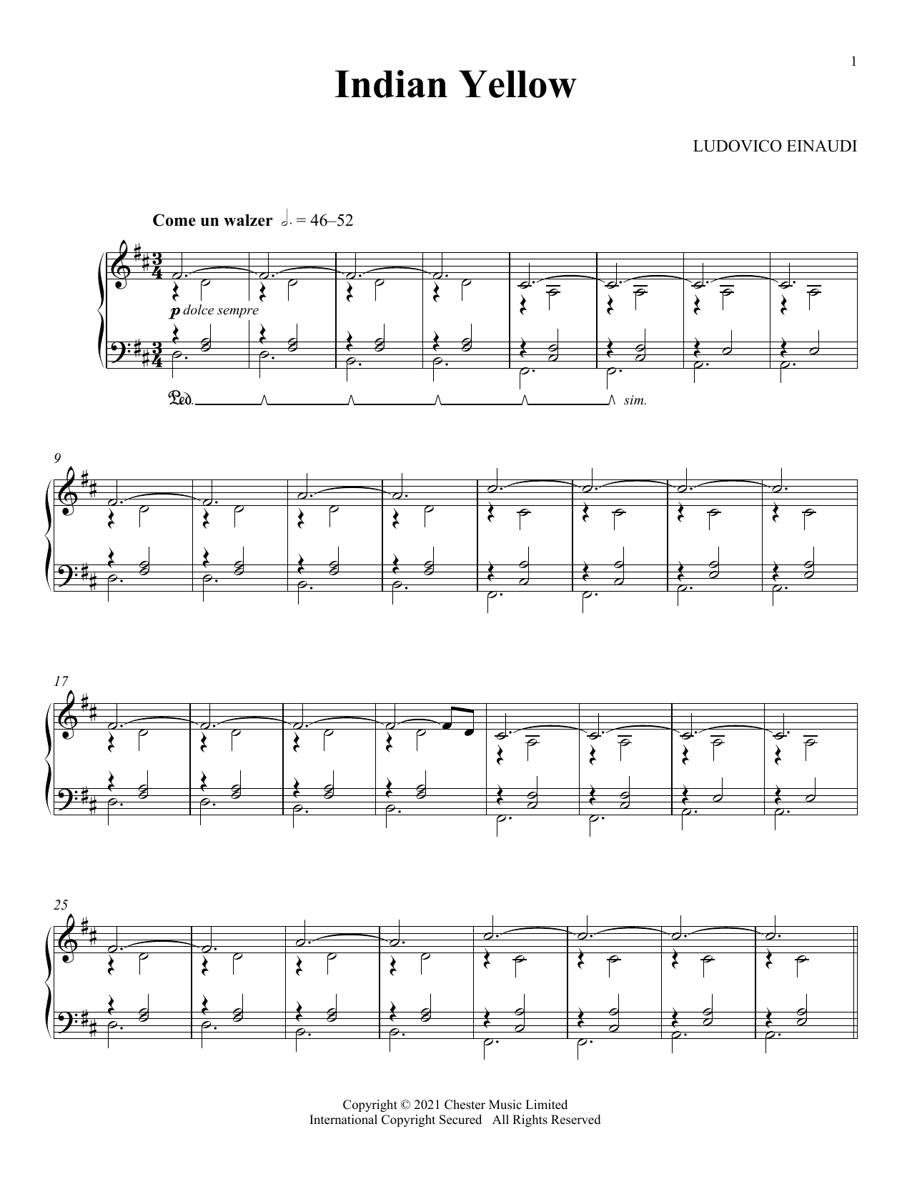 Download Ludovico Einaudi Indian Yellow Sheet Music