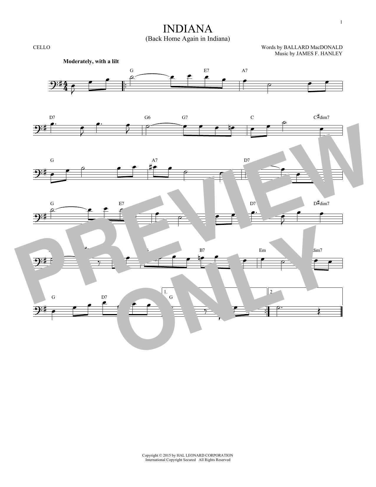 Download James F. Hanley Indiana (Back Home Again In Indiana) Sheet Music