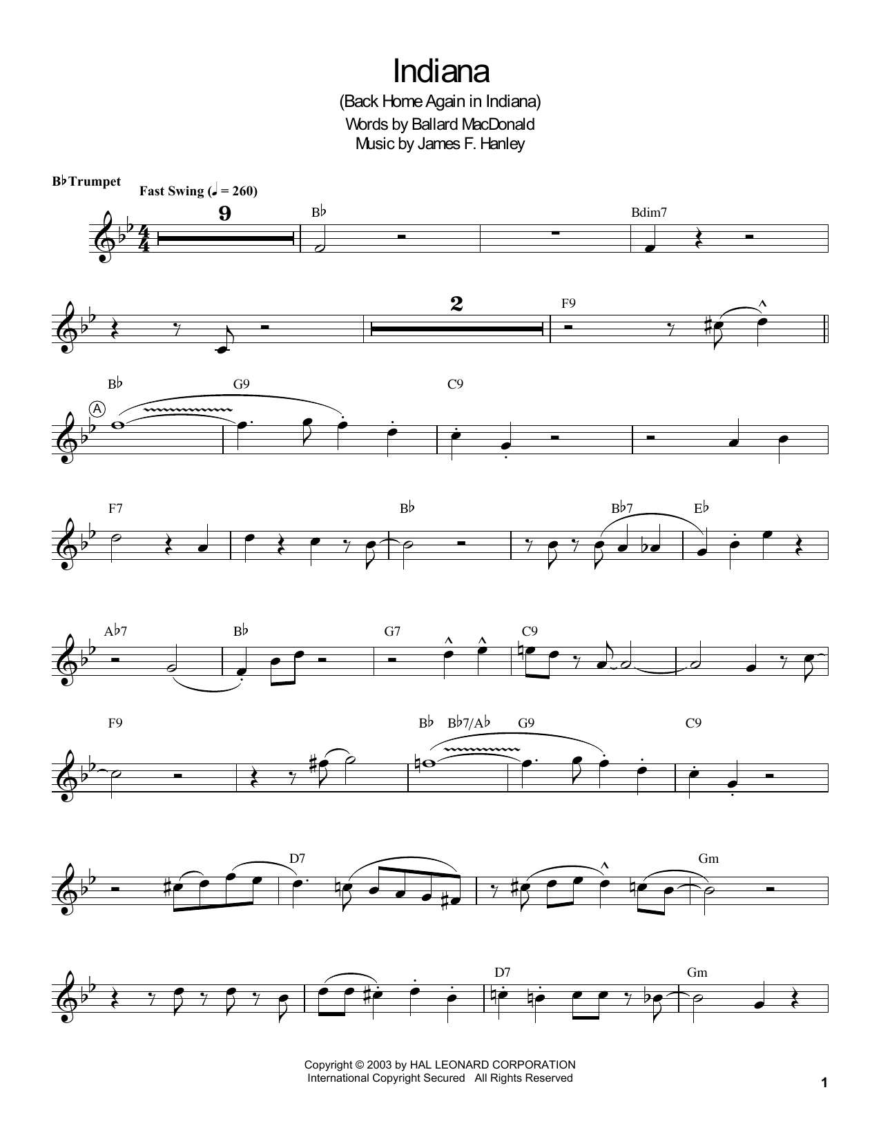 Download Louis Armstrong Indiana (Back Home Again In Indiana) Sheet Music