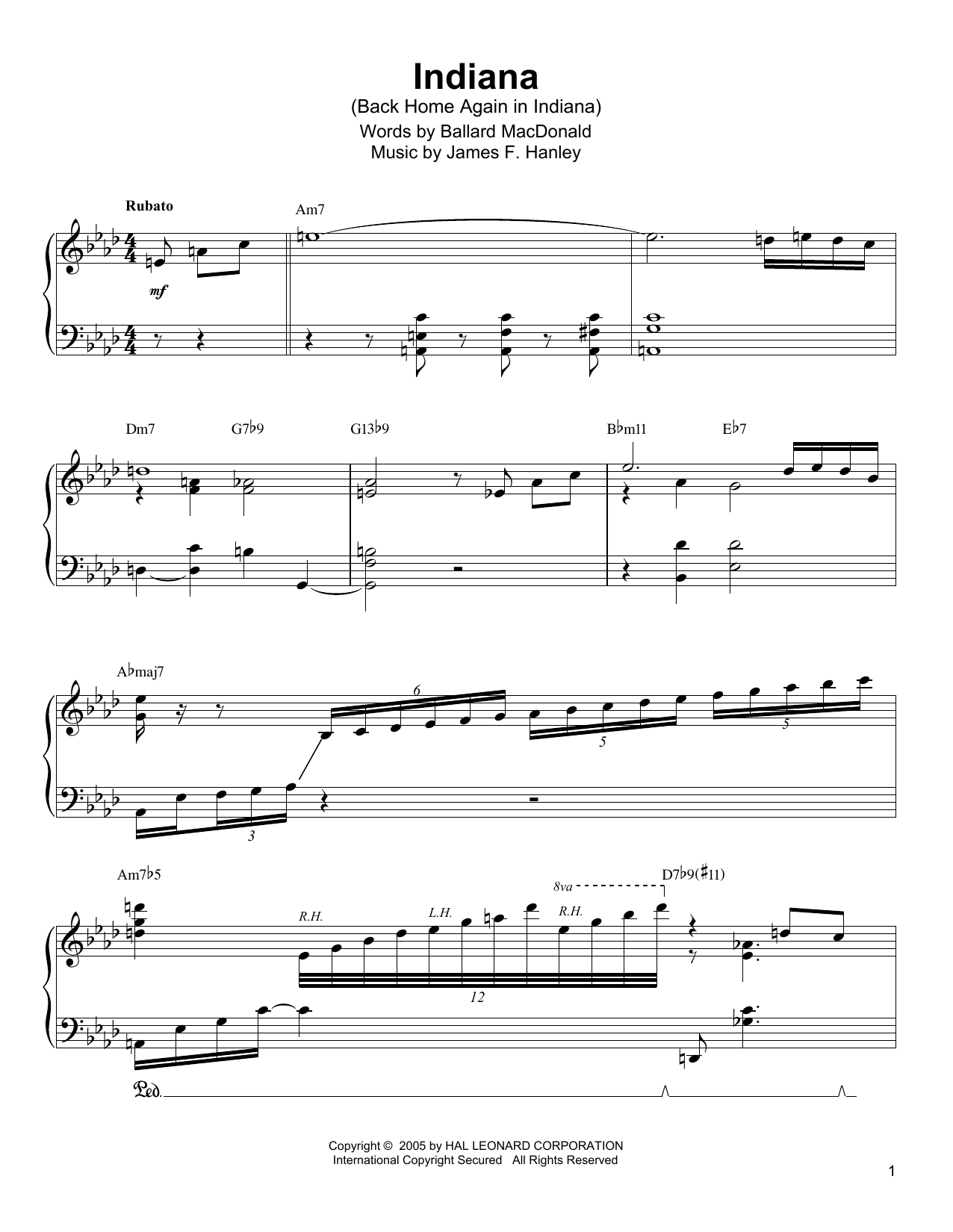Download Oscar Peterson Indiana (Back Home Again In Indiana) Sheet Music