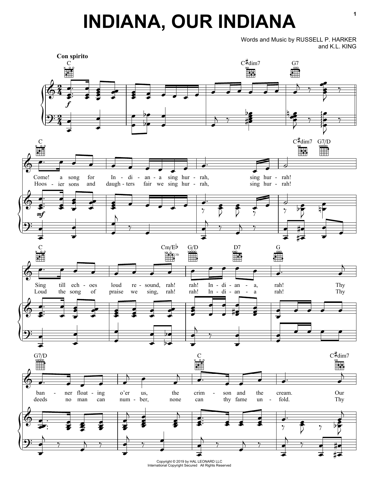 Download K.L. King Indiana, Our Indiana Sheet Music