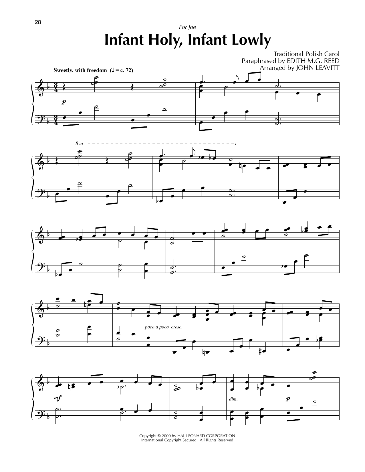 Download Traditional Polish Carol Infant Holy, Infant Lowly (arr. John Le Sheet Music