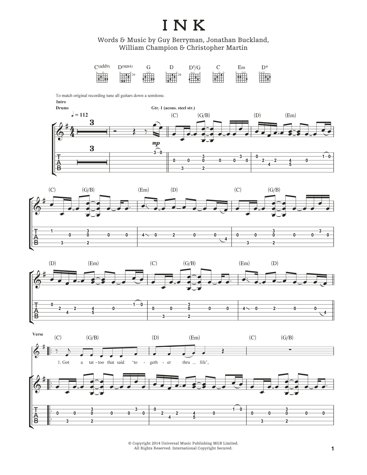 Download Coldplay Ink Sheet Music