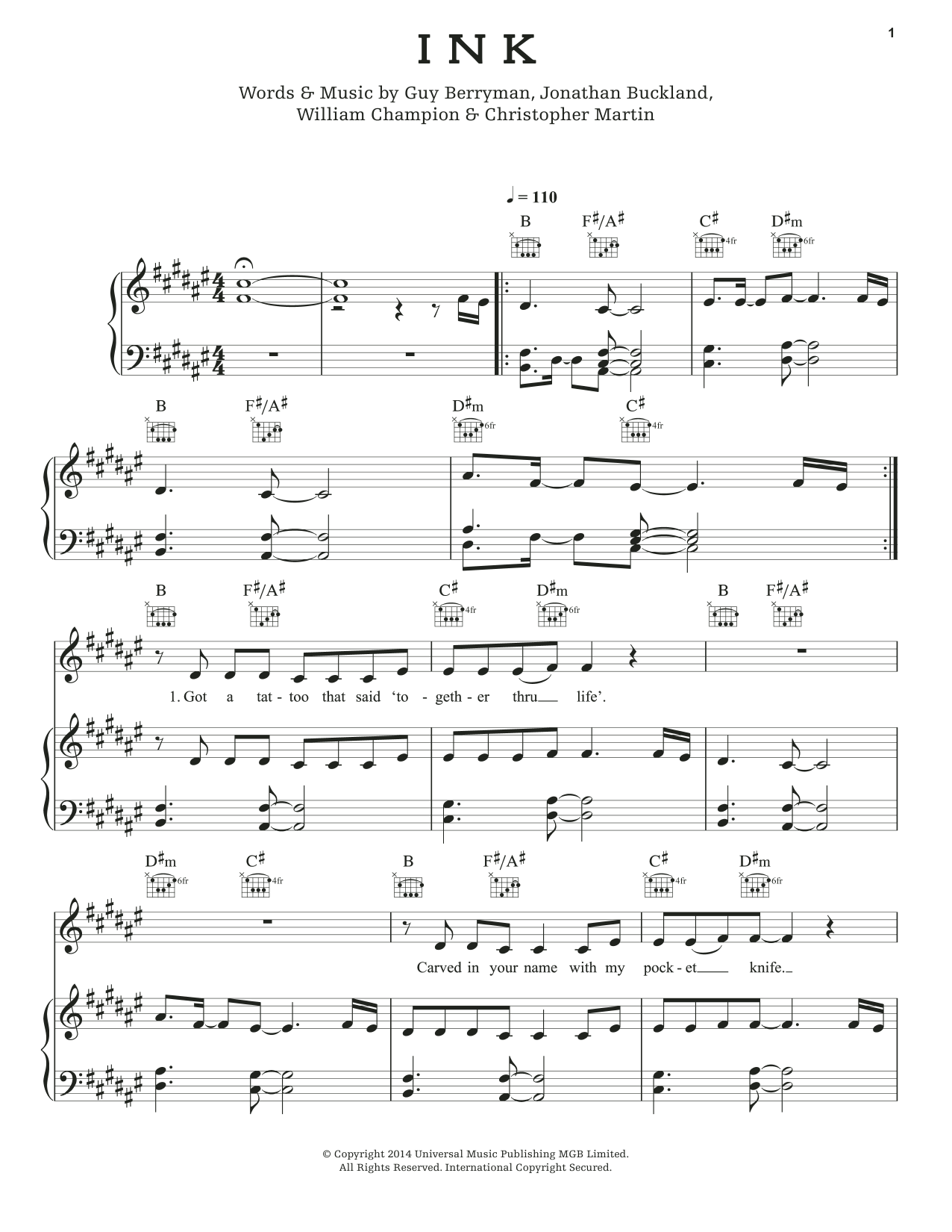 Download Coldplay Ink Sheet Music