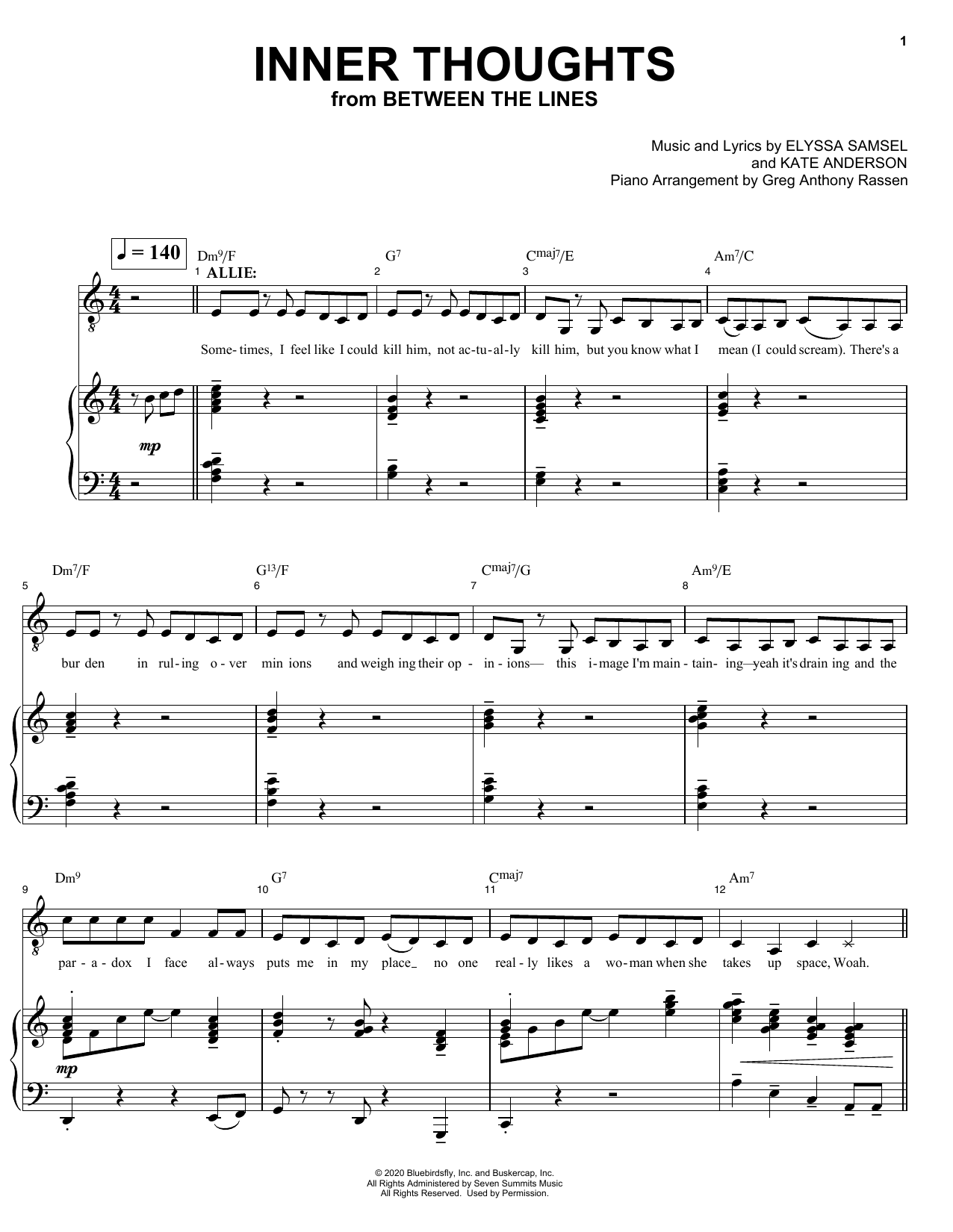 Download Elyssa Samsel & Kate Anderson Inner Thoughts (from Between The Lines) Sheet Music