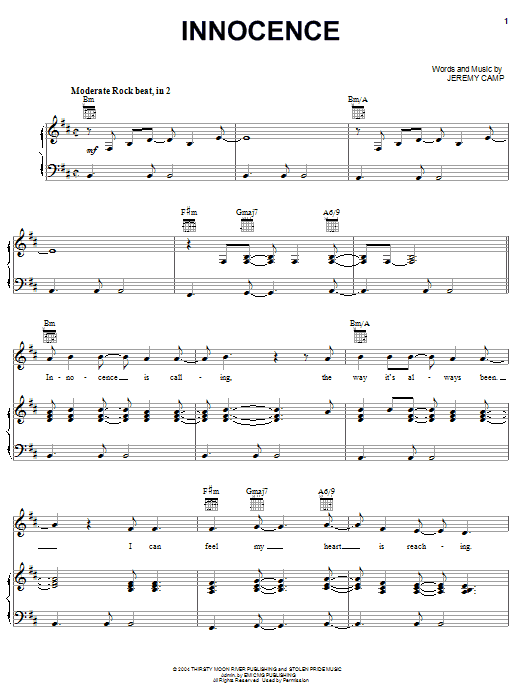 Jeremy Camp Innocence sheet music notes printable PDF score