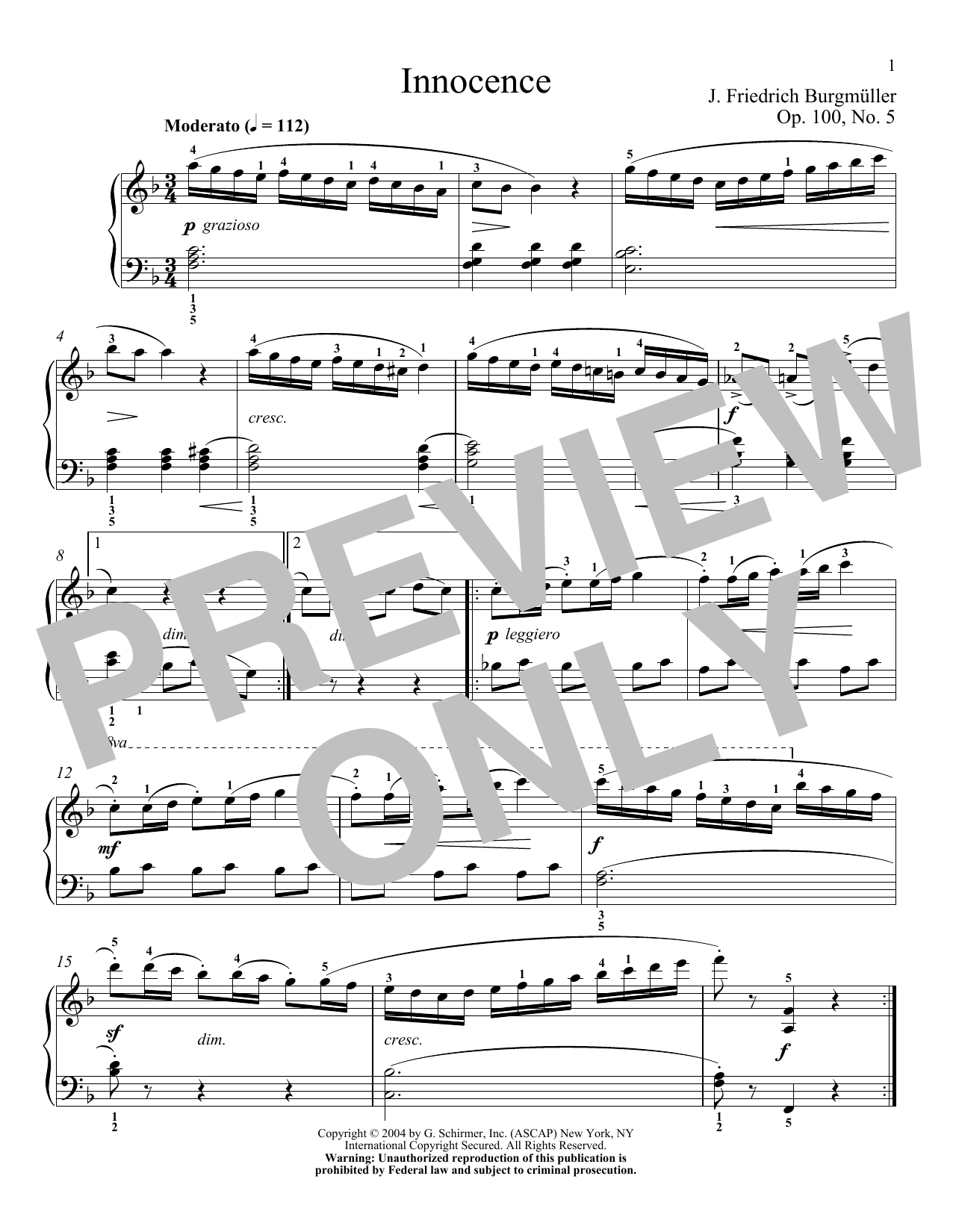 Download Friedrich Burgmuller Innocence, Op. 100, No. 5 Sheet Music
