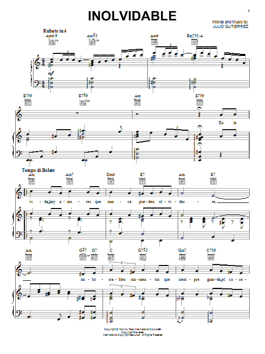 Luis Miguel Inolvidable sheet music notes printable PDF score