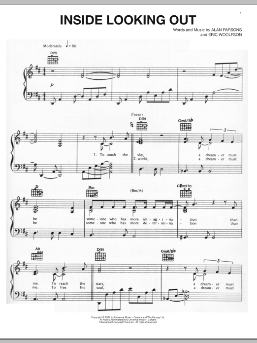 Download The Alan Parsons Project Inside Looking Out Sheet Music