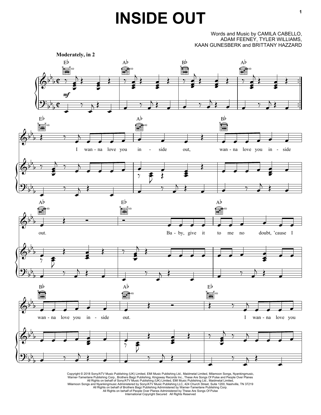 Download Camila Cabello Inside Out Sheet Music