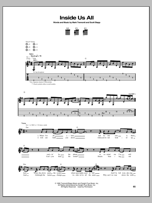 Download Creed Inside Us All Sheet Music