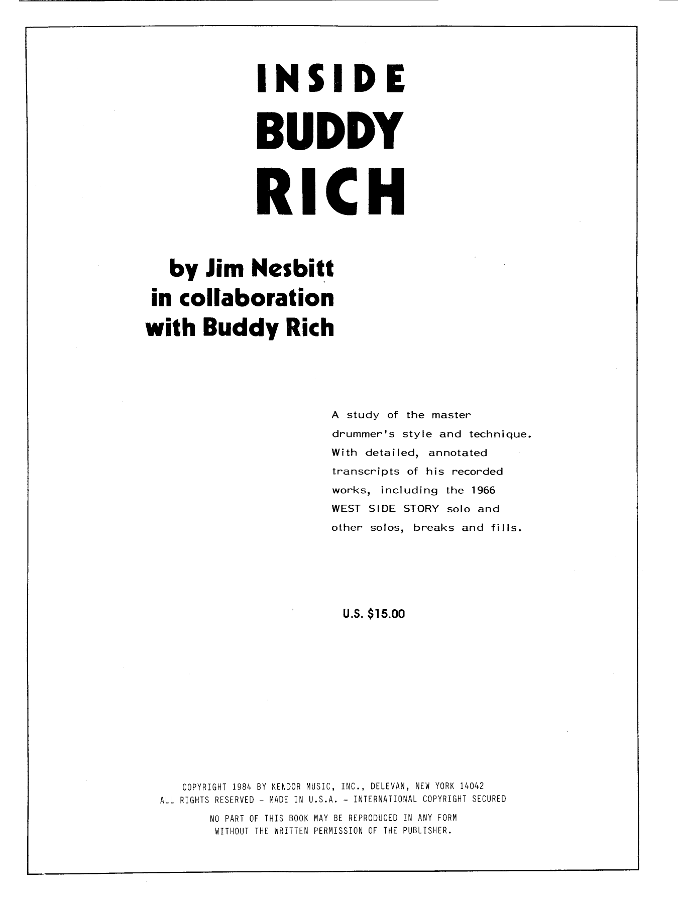Download Buddy Rich & Jim Nexbitt Inside Buddy Rich Sheet Music