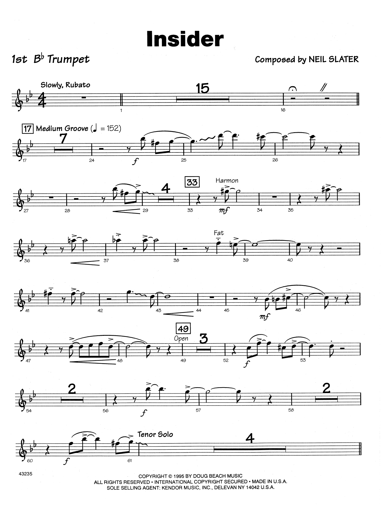 Download Neil Slater Insider - 1st Bb Trumpet Sheet Music