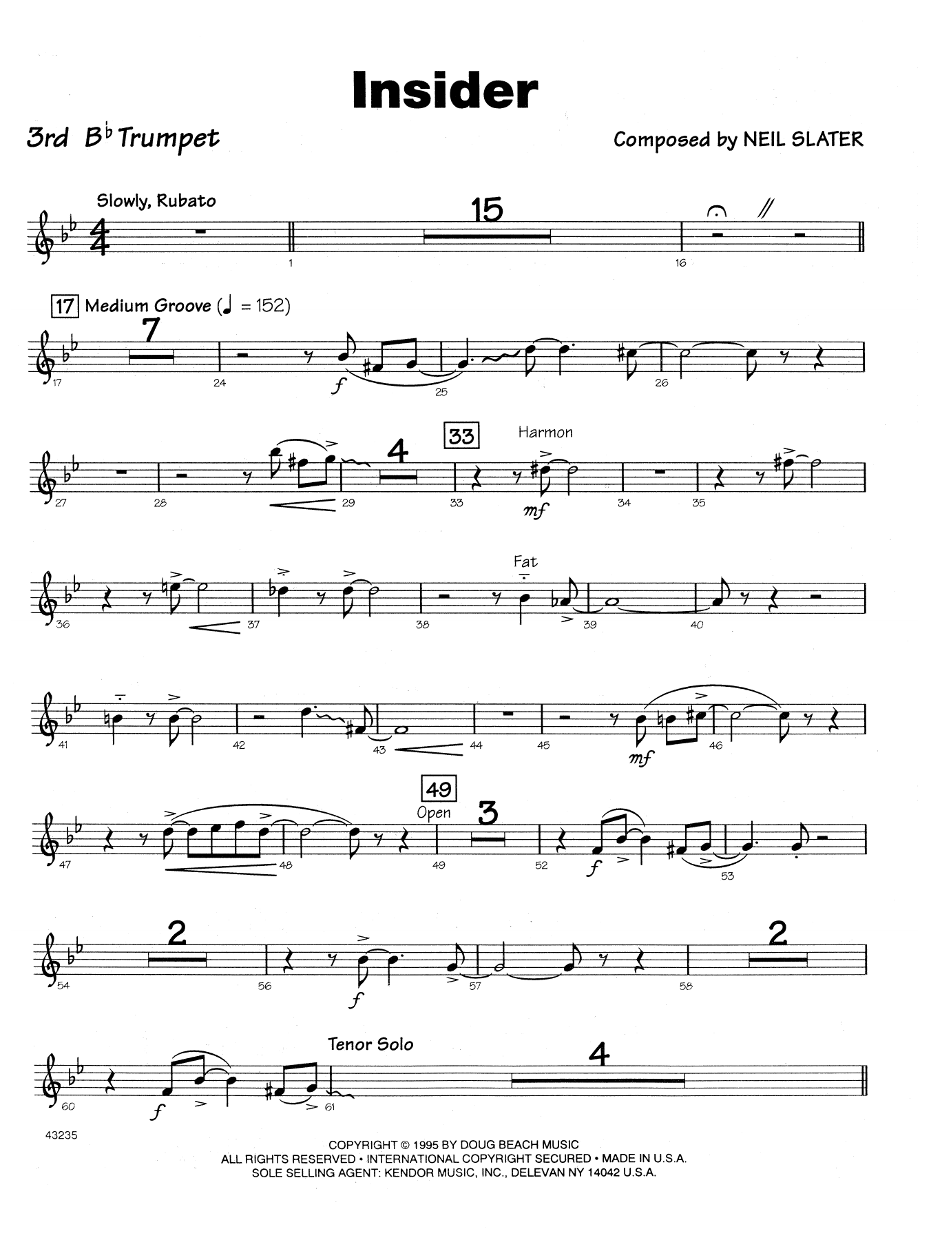 Download Neil Slater Insider - 3rd Bb Trumpet Sheet Music