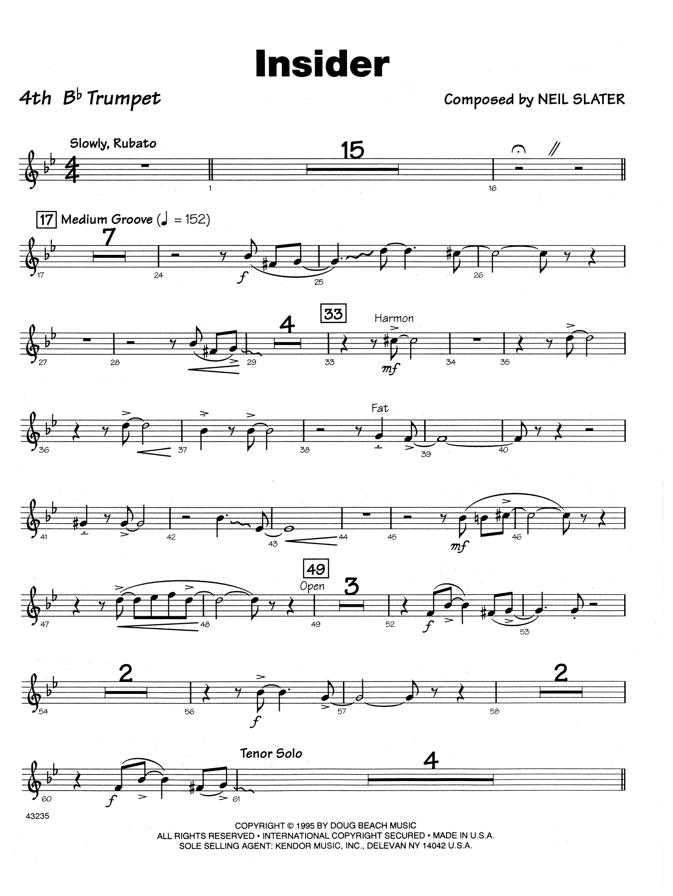 Download Neil Slater Insider - 4th Bb Trumpet Sheet Music