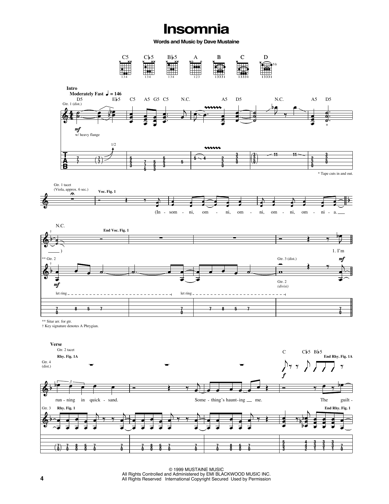 Download Megadeth Insomnia Sheet Music