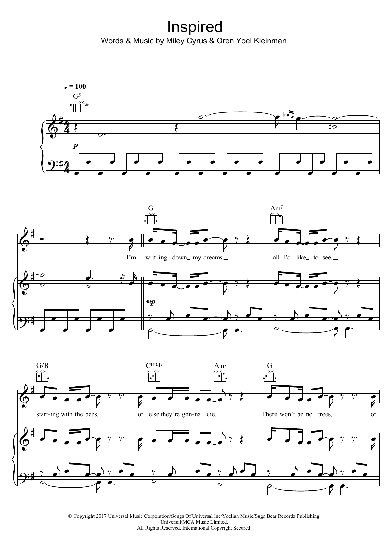 Download Miley Cyrus Inspired Sheet Music