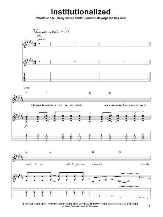 Download Suicidal Tendencies Institutionalized Sheet Music
