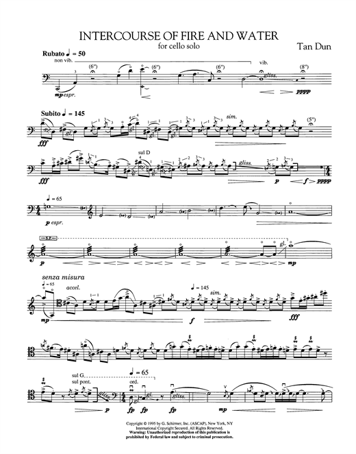 Download Tan Dun Intercourse Of Fire And Water For Solo Sheet Music