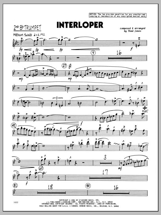 Download Thad Jones Interloper - 2nd Bb Trumpet Sheet Music