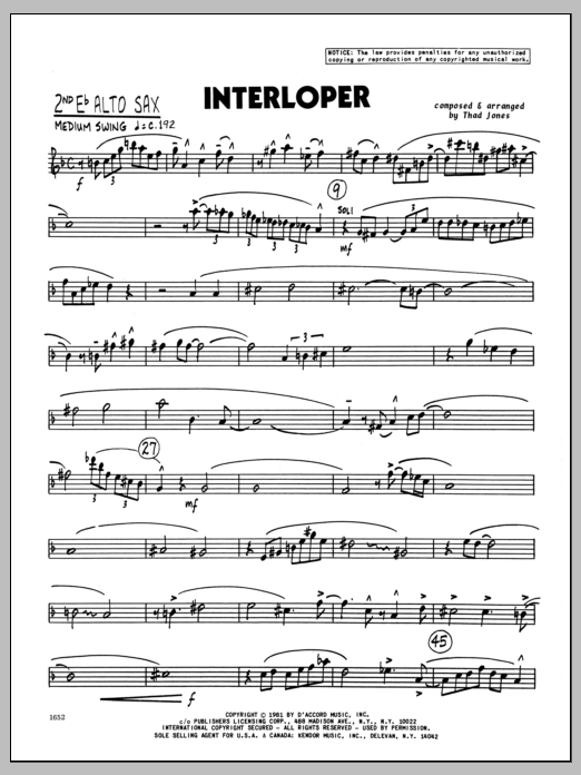 Download Thad Jones Interloper - 2nd Eb Alto Saxophone Sheet Music