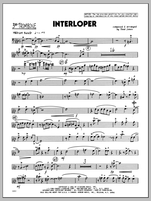 Download Thad Jones Interloper - 3rd Trombone Sheet Music