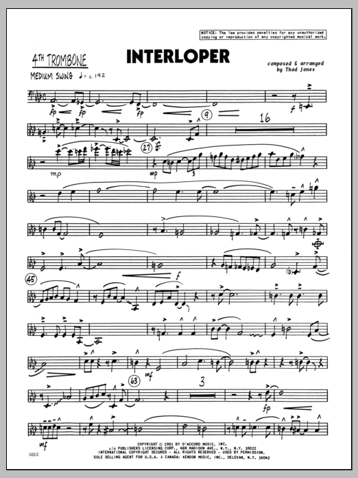Download Thad Jones Interloper - 4th Trombone Sheet Music