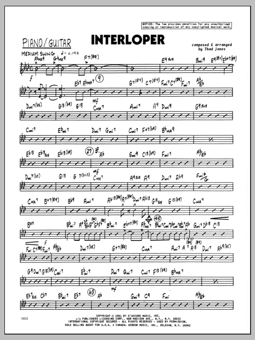 Download Thad Jones Interloper - Piano Sheet Music
