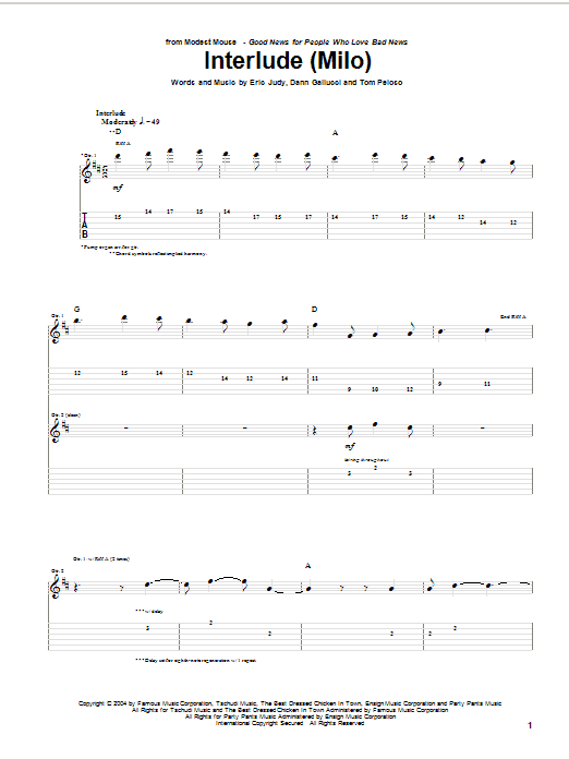 Download Modest Mouse Interlude (Milo) Sheet Music