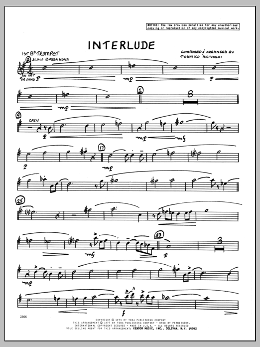 Download Toshiko Akiyoshi Interlude - 1st Bb Trumpet Sheet Music