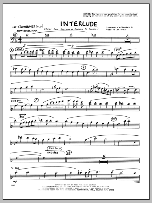 Download Toshiko Akiyoshi Interlude - 1st Trombone Sheet Music
