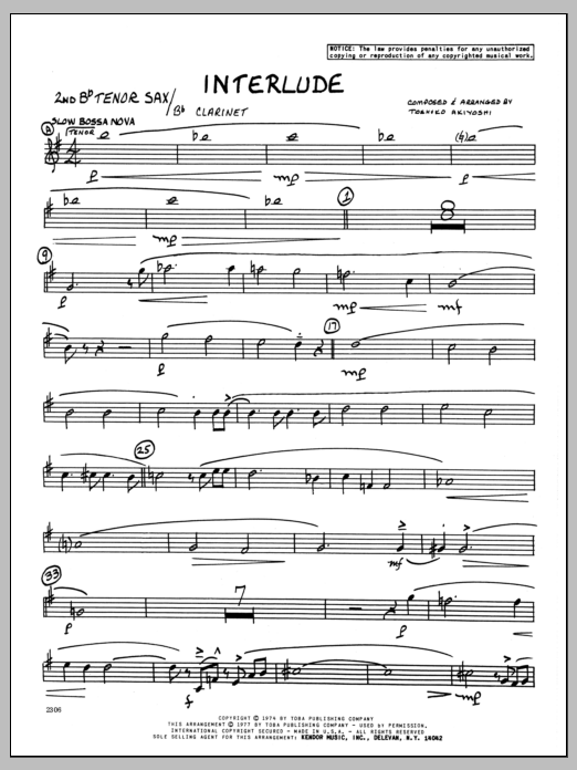 Download Toshiko Akiyoshi Interlude - 2nd Bb Tenor Saxophone Sheet Music