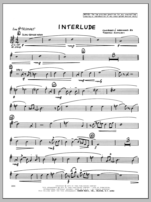 Download Toshiko Akiyoshi Interlude - 2nd Bb Trumpet Sheet Music