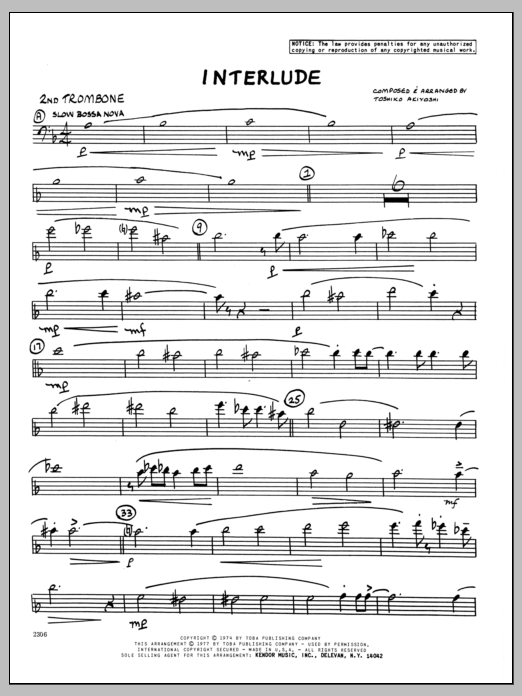 Download Toshiko Akiyoshi Interlude - 2nd Trombone Sheet Music