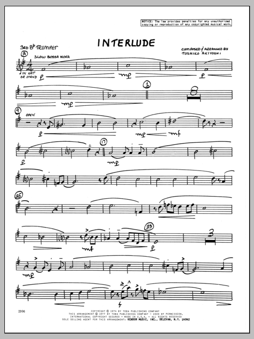 Download Toshiko Akiyoshi Interlude - 3rd Bb Trumpet Sheet Music