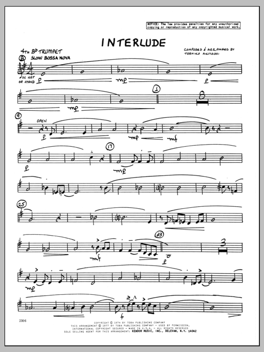 Download Toshiko Akiyoshi Interlude - 4th Bb Trumpet Sheet Music