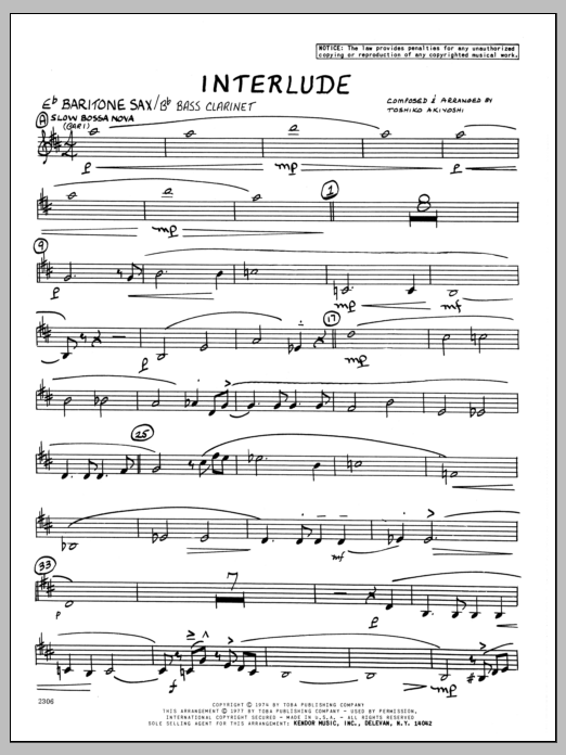 Download Toshiko Akiyoshi Interlude - Baritone Sax Sheet Music