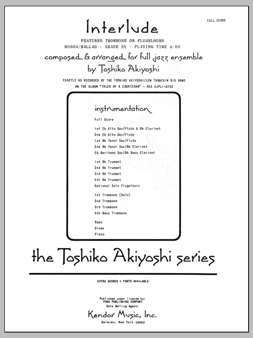 Download Toshiko Akiyoshi Interlude - Full Score Sheet Music
