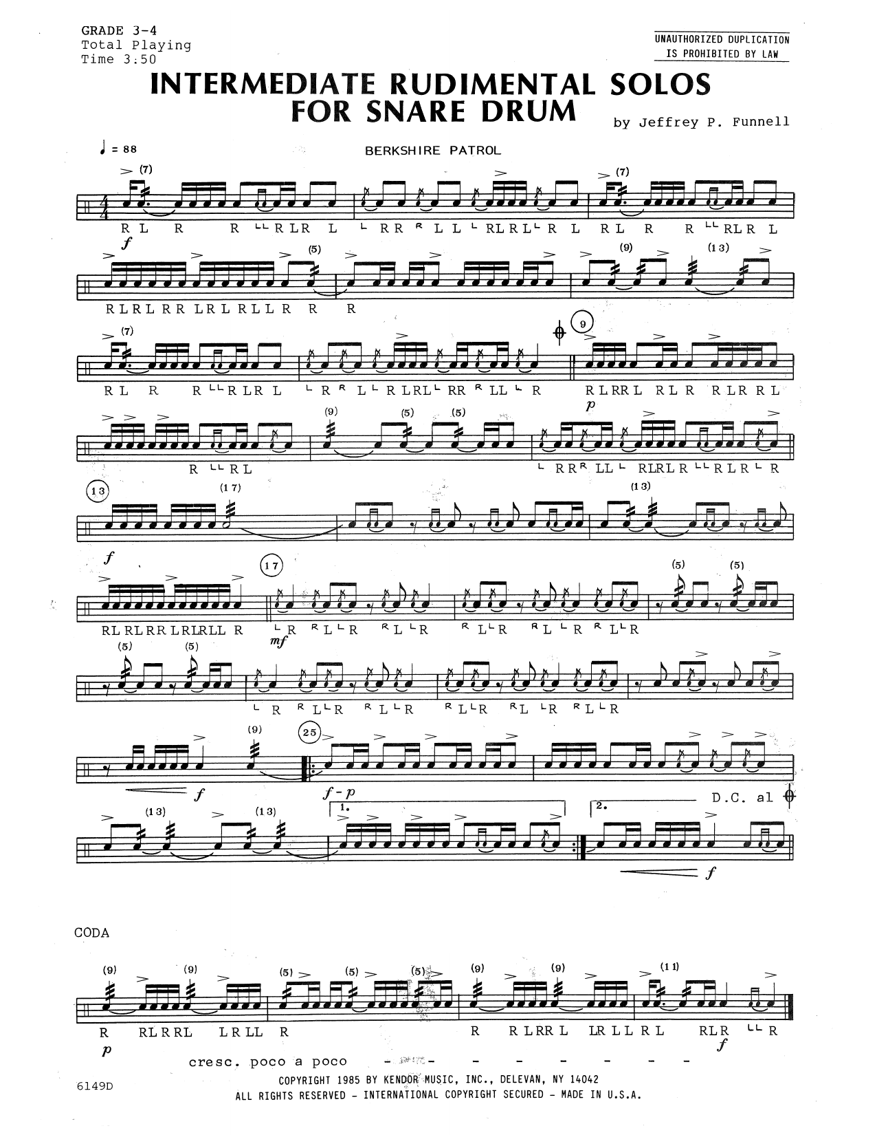 Download Jeffrey P. Funnell Intermediate Rudimental Solos For Snare Sheet Music