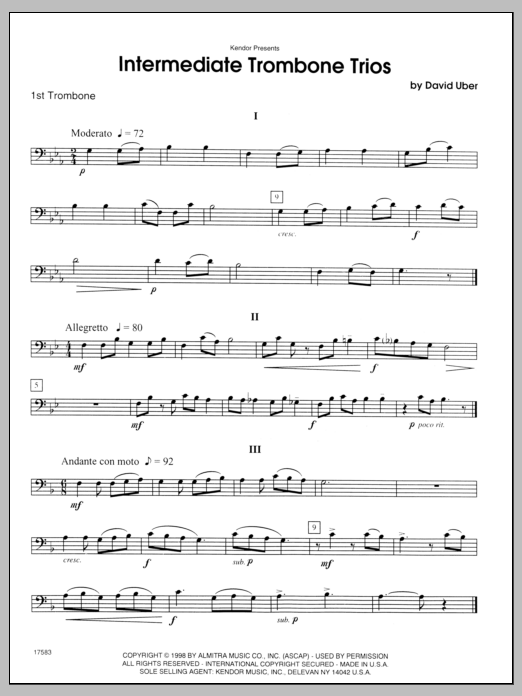 Download Uber Intermediate Trombone Trios - 1st Tromb Sheet Music