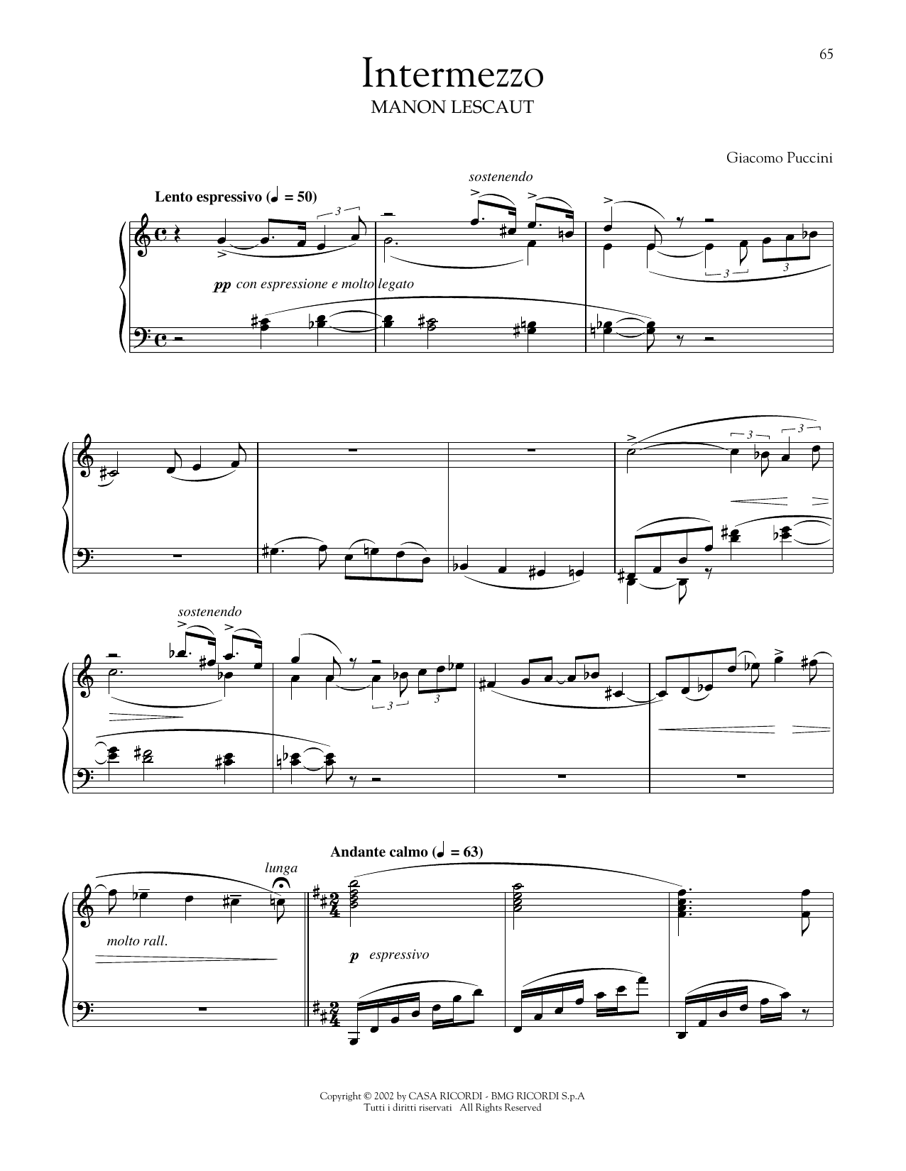 Giacomo Puccini Intermezzo sheet music notes printable PDF score