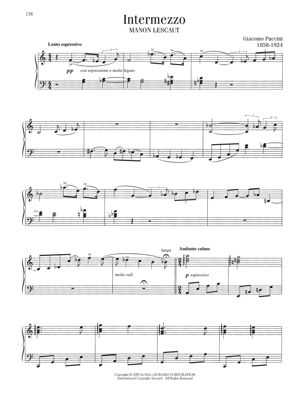 Giacomo Puccini Intermezzo sheet music notes printable PDF score