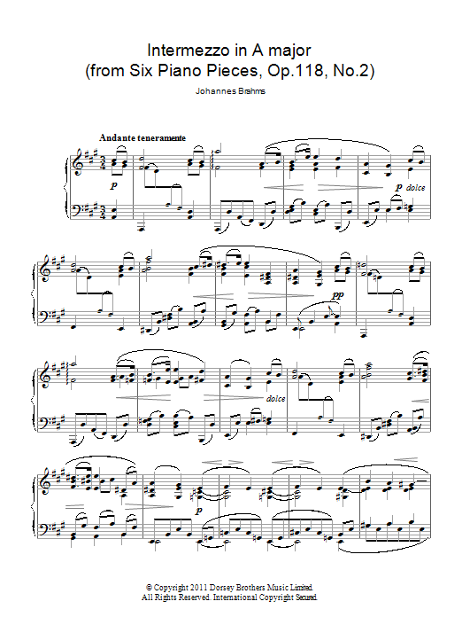 Download Johannes Brahms Intermezzo In A Major Op. 118 No. 2 Sheet Music
