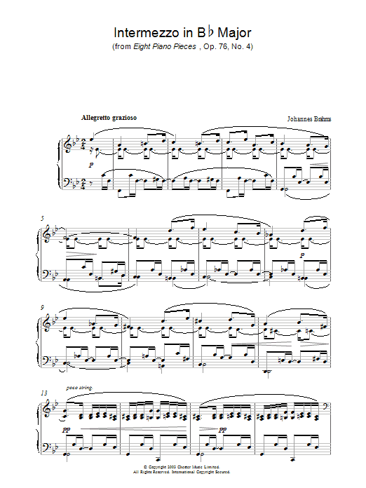 Download Johannes Brahms Intermezzo in B Flat Major (from Eight Sheet Music