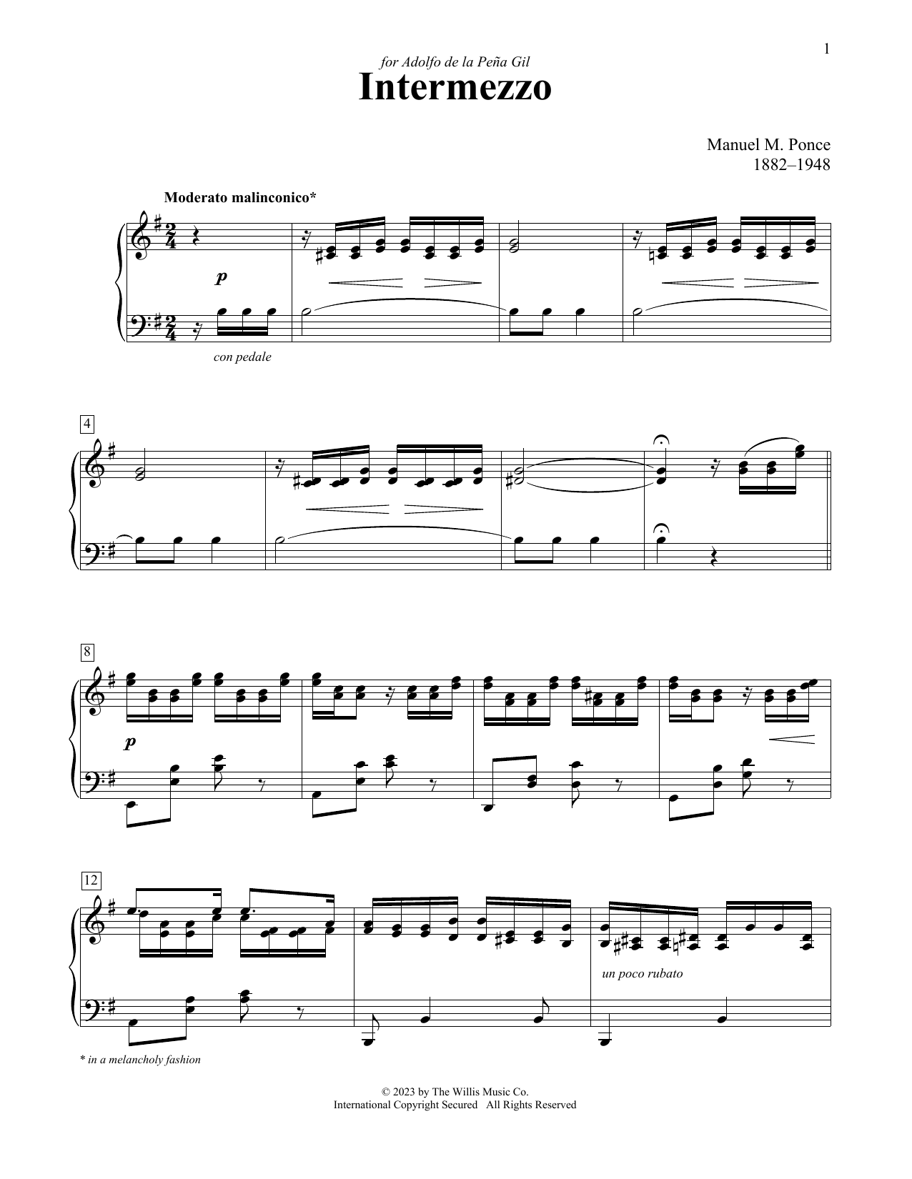 Manuel Ponce Intermezzo sheet music notes printable PDF score