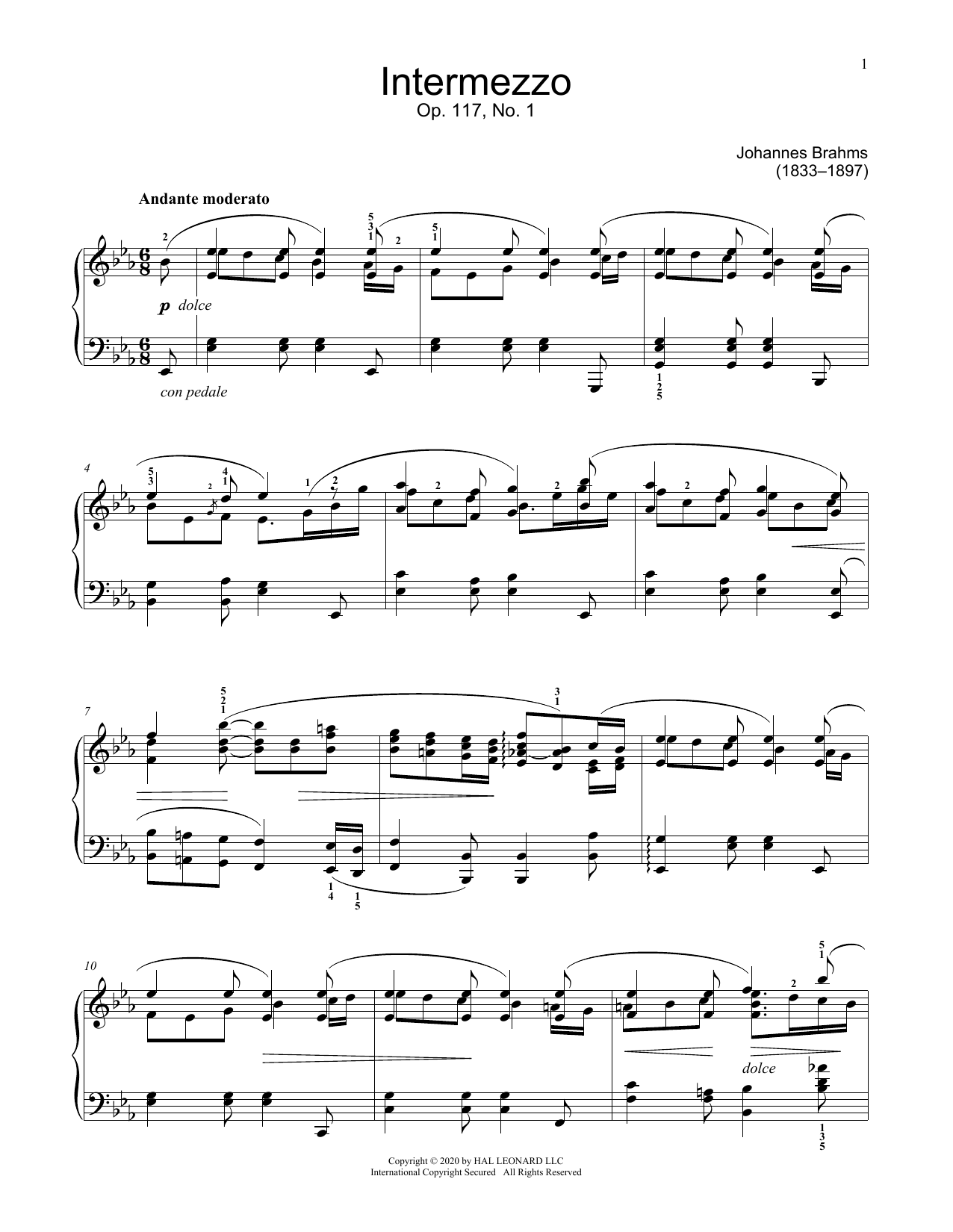 Download Johannes Brahms Intermezzo, Op. 117, No. 1 Sheet Music
